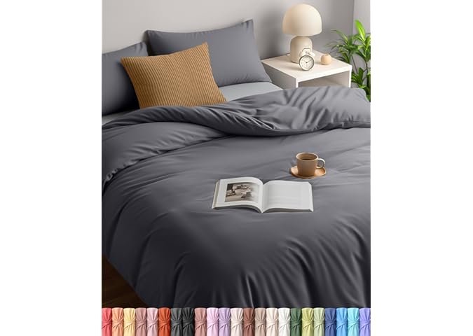 71JCBCcZs8L._AC_UL675_SR675,480_ Utopia Bedding Double Duvet Cover, Grey | Soft Microfibre Polyester - Bedding Quilt Cover Set