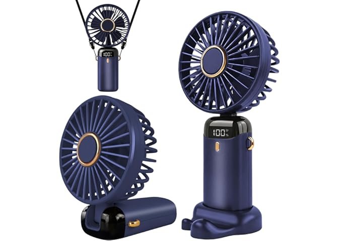 Jsdoin Hand Held Fan,Portable Handheld USB Rechargeable Fans with 5 Speeds,Battery Operated Mini Fan Foldable Desk Desktop Fans with LED Display for Home Office Bedroom Outdoor Travel (DarkBlue)