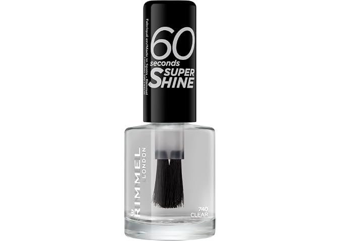Rimmel 60 Seconds Super Shine Nail Polish, 740 Clear, Quick-Dry Nail Polish, Ultra-Shiny Finish, Easy to Apply, Vibrant Colour, Long-Wearing, Improved Formula, Vegan, 8ml