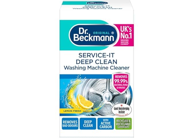Dr. Beckmann Service-it Deep Clean Washing Machine Cleaner, 250g | Lemon Fresh scent, Removes 99.99% of bacteria, fungi & viruses. Eliminates bad odours...