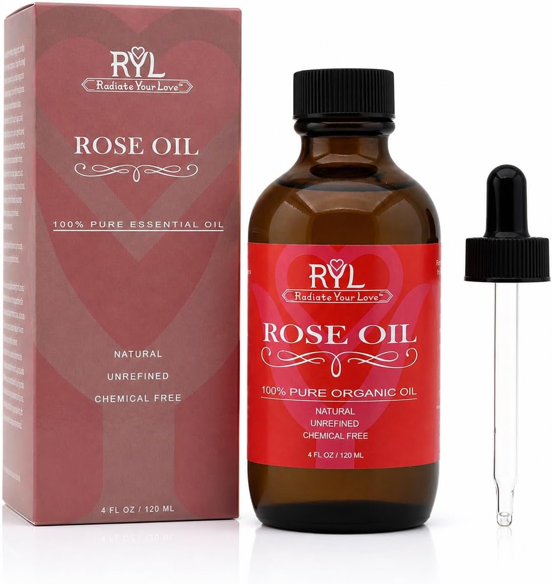 Rose Essential Oil, Large 4 Fluid Ounce, 100% Pure Natural Therapeutic Organic Grade Rose Oil, Aromatherapy, Relaxation, Skin Therapy, Perfume & Diffusers, DIY Beauty