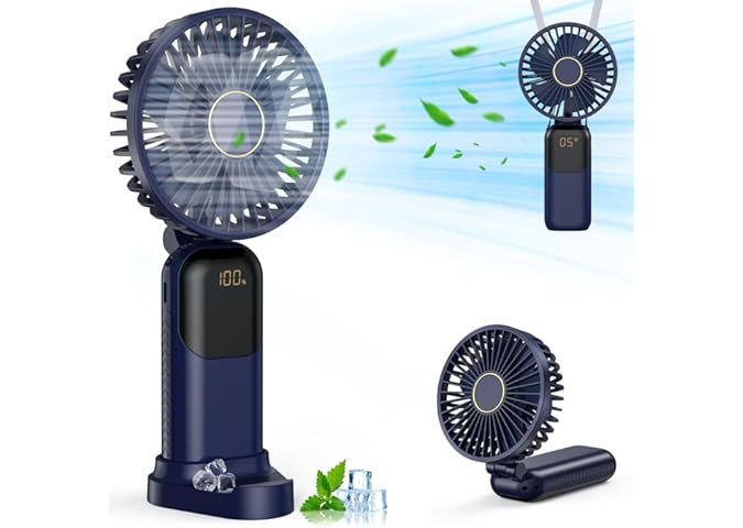 Handheld Fan Rechargeable, Portable Mini Fan Handheld with 5 Speeds 5000mah, Electric USB Small Hand Held Fans, Powerful Personal Fan Foldable Fans for Outdoor Office Travel Camping School Home