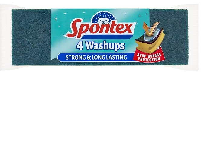 Spontex Washups General Purpose Sponge Scourers | 6.8 x 4 x 8.6cm | Pack of 4