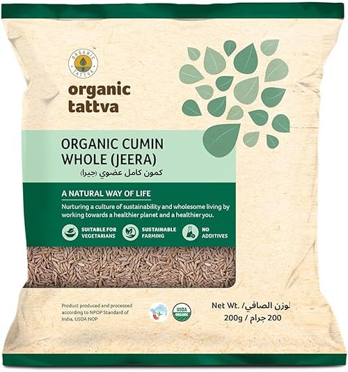 Organic Tattva Organic Cumin Seeds Jeera 200g | Certified Organic | Rich Aroma | Cold Cleaned | Gluten Free | For Tadka Dal and Spice Blends