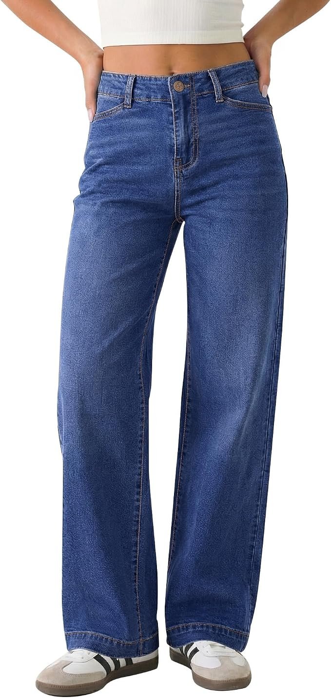GRAPENT Wide Leg Jeans Woman High Waisted Trendy Stretchy Denim Pants Classic Trouser Jeans with Slash Pockets