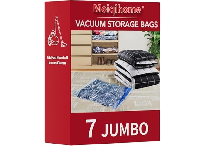 Vacuum Storage Bags 7 Jumbo, Space Saver Sealer Bags, Airtight Compression Bags for Clothes, Pillows, Comforters, Blankets, Bedding