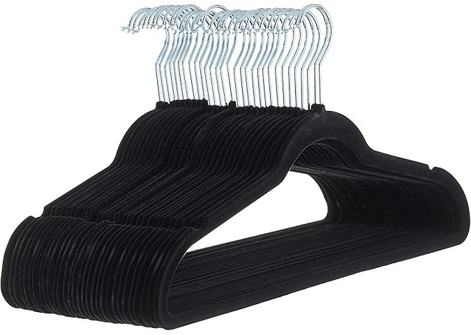 Amazon Basics Slim Velvet Non-Slip Suit Hangers - 30-Pack, Black/Silver