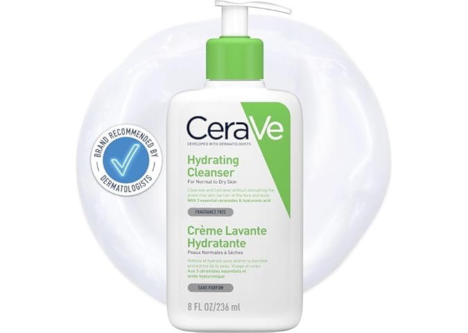CeraVe Hydrating Cleanser, for normal to dry skin, contains Hyaluronic Acid and 3 essential ceramides, facial cleanser for sensitive skin, Cerave skin care face wash