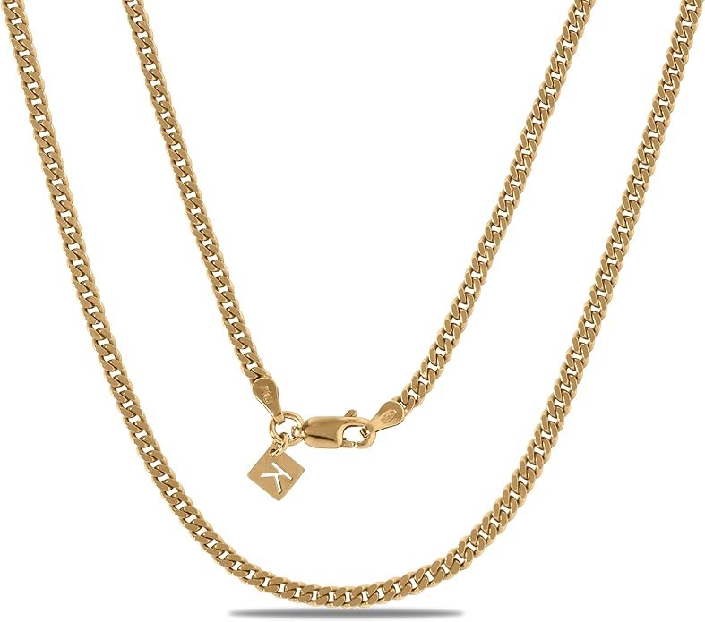 KEZEF 3mm Miami 925 Sterling Silver Chain Necklace Men - Curb Diamond Cut Cuban Link Chain Men Women in 18kt Gold, Rose Gold, Silver Necklace - Made in Italy Chains - cadenas de plata 925 para hombre