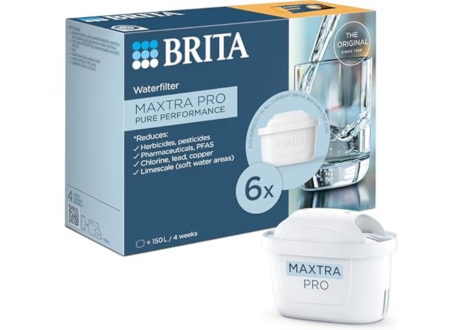 BRITA MAXTRA PRO Pure Performance Water Filter Cartridge - 6 Pack - Original BRITA Refill reducing impurities, Chlorine, PFAS, pesticides and limescale for tap Water with Better Taste