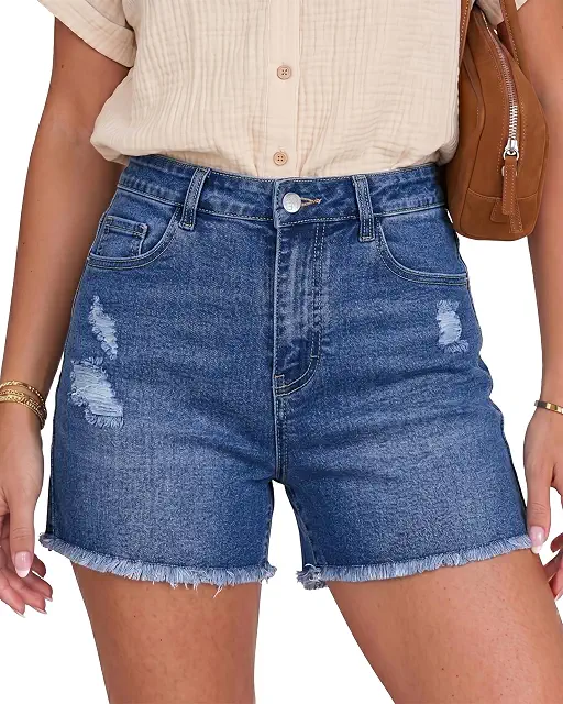 GRAPENT Jean Shorts Womens High Waisted Ripped Cut Off Stretchy Denim Jorts | High Waisted, Stretch, 4 Inch Inseam, Distressed, Denim Fabric, 5 Pockets, Fray Hem, Concert Outfits, Western Outfits